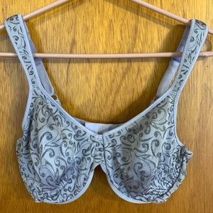 Periwinkle colored underwire bra. Non-padded.